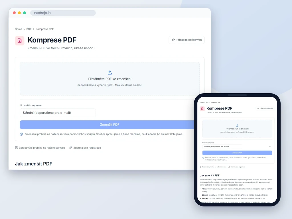 Ukázka nástroje Komprese PDF
