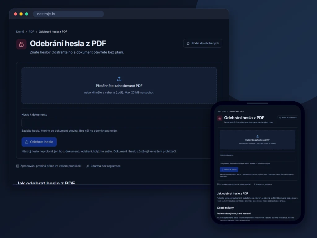 Ukázka nástroje Odebrání hesla z PDF